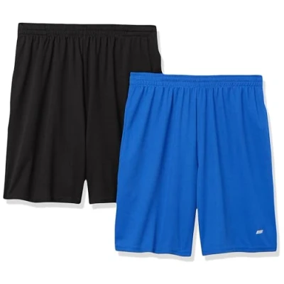 Image de Amazon Essentials Short Léger À Coupe Ample en Textile Technique Haute Performance (Grandes Tailles Disponibles) Homme, Lot de 2, Bleu Royal/Noir, S