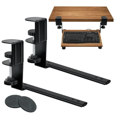 Image de xiruiubao Support Clavier Coulissant, Supports D&#039;étagère pour Clavier, Plateau sous Bureau avec Pince en C, D&#039;extension de Ergonomique Support, 235mm x 140mm (Noir)