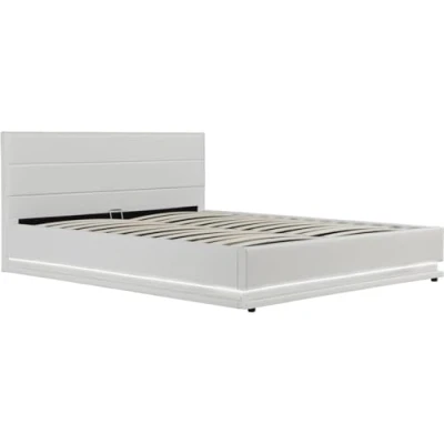 Image de Habitat et Jardin Lit Double LED Anastasia en Simili Blanc avec Coffre Rangements 140 x 190 cm Cadre de 2 Places Design Sommier à Lattes Tête Inclus