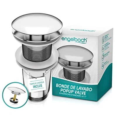 Image de Engelbach Bonde de lavabo sans trop Plein Bouchon clic clac 3 Joints Inclus avec Instructions vidéo Universelle pour Tout Type