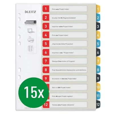 Image de Leitz Cosy Series 12480000 Lot de 15 intercalaires inscriptibles 1 à 12 pièces Format A4 Multicolore