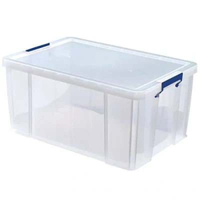 Image de Bankers Box Boîte de rangement ProStore 70 L, 30 x 58 38.5 cm, avec couvercle et poignées, format A4, empilable, plastique transparent sans BPA, 7731001