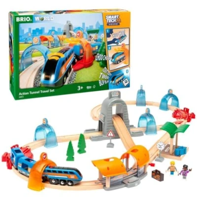 Image de Brio World 33972 Circuit Voyageur Smart Tech Sound Coffret complet de 37 pièces avec train électrique intelligent STEM en bois Jouet mixte dès 3 ans