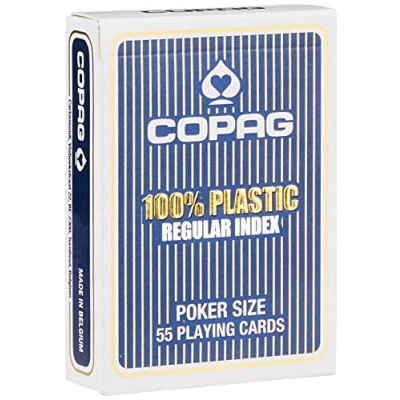 Image de Copag 104001334b 100% Plastic Jeu De Poker 55 cartes Format 63X88Mm Regular Index Etui Bleu