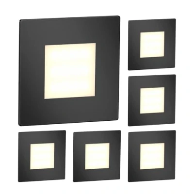 Image de ledscom.de 6 lampes LED d&#039;escalier/encastrées dans le mur FEX pour l&#039;intérieur et l&#039;extérieur, carrées, noires, 85 x 85mm, blanc chaud