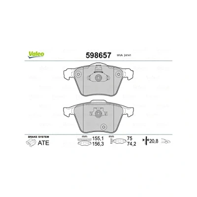 Image de VALEO 598657 Jeu de plaquettes frein Essieu avant contact signal d&#039;usure exclu avec tôle anti bruit VOLVO: XC90 I