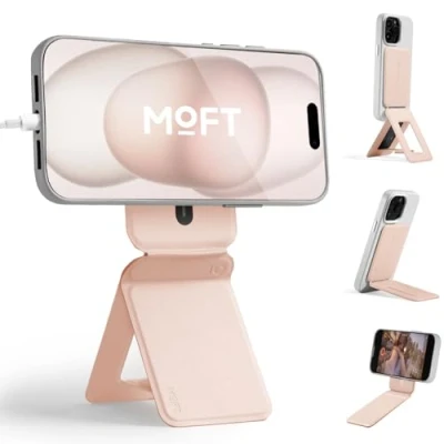 Image de MOFT Trepied Smartphone pour iPhone 16/15/14/13 Series, Support Universel Invisible Téléphone avec 3 Modes Self vlogging, Parcourir, Photographie Macro, Appel Vidéo, Pêche Rose
