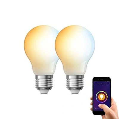 Image de Lot De 2 Ampoule LED Connectée E27 A60 Opaque 9W Avec Variation Luminosité Connectee Alexa Google Home Douille 806 Lm PACK2KE806GCCT Xanlite