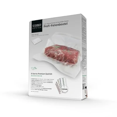 Image de CASO sachets en plastique 30x40 cm/50 avec structure striée, pour toutes les machines sous vide, sans BPA, 150µm, résistant à la cuisson, réutilisable, Food Manager Sticker