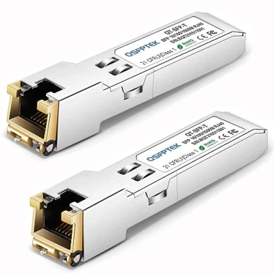 Image de QSFPTEK Lot de 2 modules Gigabit SFP Copper RJ45 10/100/1000BASE T vers Mini GBIC pour Cisco GLC T/SFP GE T, Mikrotik S RJ01, jusqu&#039;à 100 m