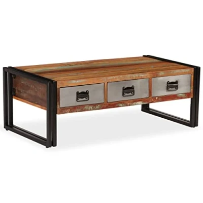 Image de vidaXL Table Basse avec 3 Tiroirs Bois de Récupération d&#039;Appoint Décor