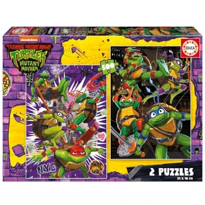 Image de Educa Ninja Turtles 2 Puzzles emballent avec 500 pièces chacun. Mesure: 34 x 48 cm. Contient Environ de la Colle Fix Puzzle. À partir 11 Ans (19916)