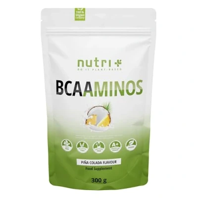 Image de Nutri + BCAA Pina Colada Flavor Complexe d&#039;acides aminés hautement dosé BCAAminos Instant Powder vegan Poudre 2:1:1 L Leucine Isoleucine Valine 300 g