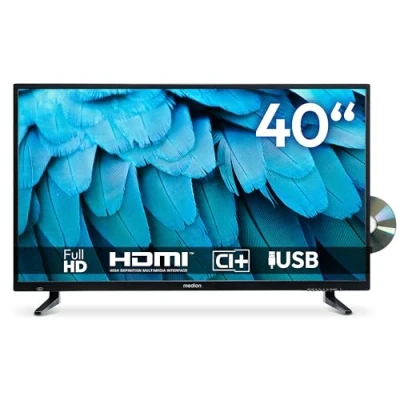 Image de MEDION Téléviseur Full HD 100,3 cm (40 Pouces) (Lecteur DVD intégré, Triple Tuner DVB T2 C S2, 2 x HDMI, USB, minuterie de Veille, Lecteur multimédia, VESA, CI+), MD840001, Noir