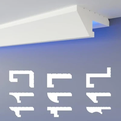 Image de HEXIMO Profilé de joint d&#039;ombre LED Plinthes, éclairage indirect XPS Styrofoam pour plafonds secs Plinthes décoratives lumineux (échantillon HLED 12)
