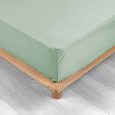 Image de douceur d&#039;intérieur, Drap Housse (140 x 190 cm) Percaline Sauge, Percale de Coton