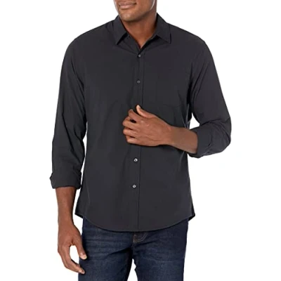 Image de Amazon Essentials Chemise en Popeline à Manches Longues Coupe Ajustée Homme, Noir, L