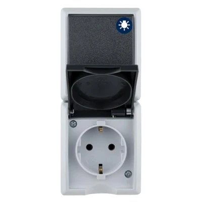 Image de REV AquaForm, prise Combinaison d&#039;interrupteurs A/W, IP44, unipolaire, montage en saillie, verticale, gris