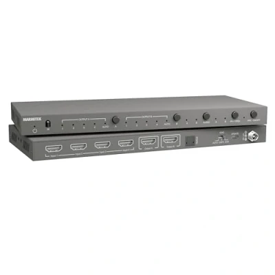 Image de Matrix Switch HDMI Marmitek MS420 4K 60 Hz 4 Entrées 2 Sorties Arc Sortie Optique Extracteur Audio Intégré Downscaler 1080p HDR Deep Color 4:4:4 Dolby Atmos &amp; DTS:X Commutateur