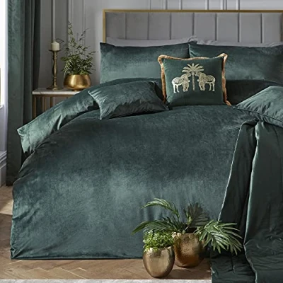 Image de Laurence Llewelyn Bowen Parure de lit Montrose en Velours Vert émeraude Super King Size (220 x 260 cm) Douce Luxe foncé