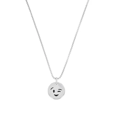 Image de s.Oliver Chaîne avec pendentif en acier inoxydable pour garçon, collier enfant, 40 + 3 cm, argent, smiley, livré dans une boîte cadeau, 2034938