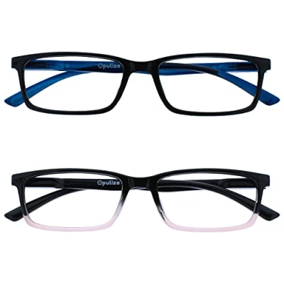 Image de OPULIZE See Lunettes de Lecture Anti Lumière Bleue Pack 2 Montures Étroites Charnières à Ressort Améliore le Sommeil Jeux Ordinateur Noir Rose Hommes Femmes BB9 14 +1.00