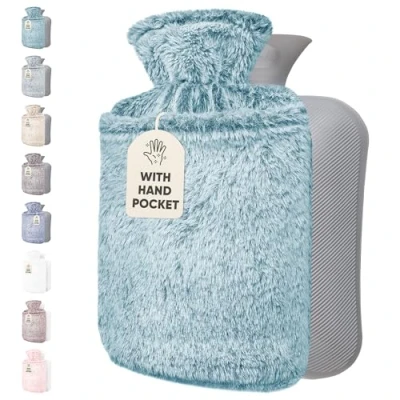 Image de Qomfor Bouillotte avec Housse Premium Douce et Peluche Capacité 1,8 L Eau Chaude pour Soulager la Douleur Bouillote Antifuite, Moelleusse (Vert)