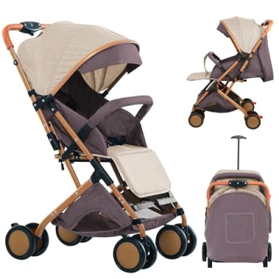 Image de OHMG poussette 2 en 1 pour bébé, poussette, 3 positions inclinées, ceinture à 5 points, position allongée, légère, imperméable, charge maximale 27 kg