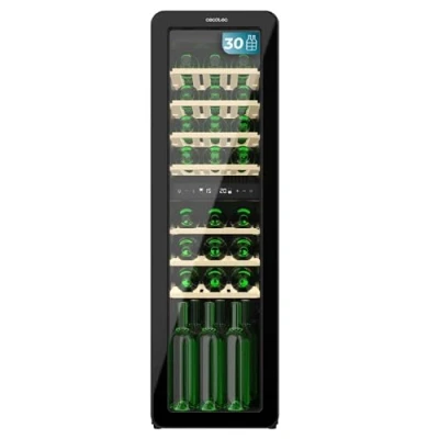Image de Cecotec Cave a vin 30 Bouteilles Bolero GrandSommelier Origin Duo Hit Black. à rétro, noir, bouteilles, double zone de température 5 12 ºC et 20 ºC, NoFrost, LED, clayettes en bois