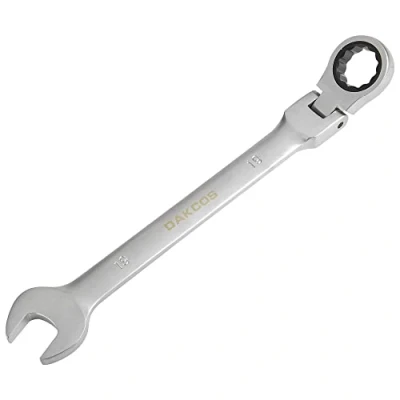 Image de DAKCOS Clé à cliquet combinée 19mm métrique articulée en CR V avec finition chromée mate