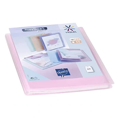 Image de Viquel Protège documents personnalisable Reliure Format A4 Porte Vues 120 (60 pochettes) Propysoft Pochettes transparentes et lisses Rose translucide