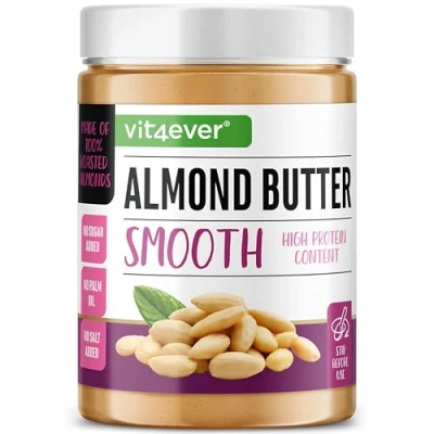 Image de beurre d&#039;amande Smooth 1kg de naturel sans additif à base 100% d&#039;amandes blanchies High Protein Purée crémeuse sel, huile ou graisse palme ajoutés Vegan