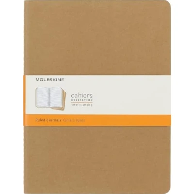Image de Moleskine Cahier Journal Ensemble de 3 Carnets Notes Lignés, Couverture Cartonnée Très Grand Format 19 x 25 cm Papier Couleur Marron 120 Pages
