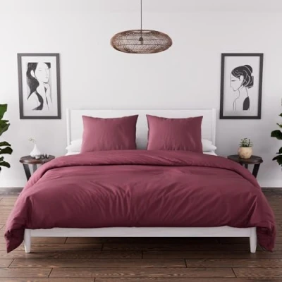 Image de Intemporel Parure Housse de Couette en Microfibre lavée 260x240 cm Boheme Framboise, par Soleil d&#039;Ocre