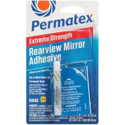 Image de Permatex 81840 Extreme Rearview Mirror Professional Strength Adhesive, 2 Part Adhesive &amp; Activator, Permanent Bond, Use on Metal Buttons Only 1 x 6ml