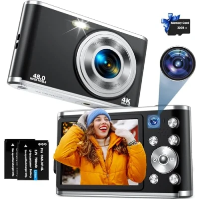 Image de Appareil Photo Numérique,AutoFocus 4K avec Double Caméra, Numérique Carte de 32 Go, Zoom 16 X, Grand écran 2,8 Pouces, Caméra Vlogging, Compact pour Débutants