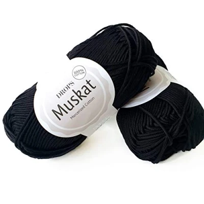Image de Fil 100 % coton pour tricoter et crocheter, 3 ou léger, DK, poids peigné, gouttes muskat, 51,0 g 109 verges par pelote (17 noir)