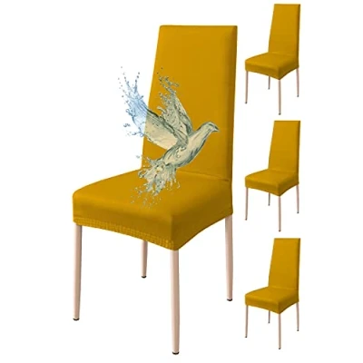Image de Poligino Housse de Chaise 4 pièces Imperméables, Salle à Manger, Extensible, Universel, Facile Installer, Nettoyer (Jaune,4 pièces)