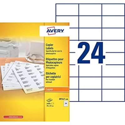 Image de AVERY Boite de 2400 étiquettes autocollantes multi usages, Format 70 x 37 mm, Impression copieur, (DP247 100)