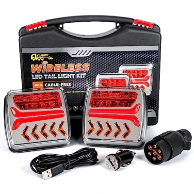 Image de Yuanjoy Magnétique Feu de remorque LED Sans Fils, éclairage arrière wireless 12v rechargeable, approuvé E mark, étanche
