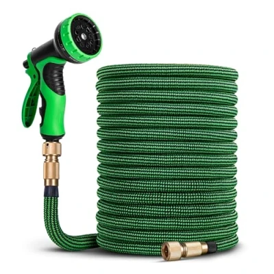 Image de HOMEPROTEK Tuyau d&#039;Arrosage Extensible 30m d’Eau Réglable avec 1/2&#039;&#039; et 3/4&#039;&#039; (19mm 13mm) Adaptateurs, 9 Modes d&#039;Arrosage, Latex Triple Épaisseur Durable Raccords en Laiton Sac