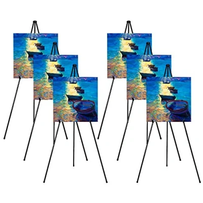 Image de Chevalet pliant, trépied portable, réglable en métal léger, base 63 &quot;max., pliable pour salons, présentations, affiches, présentoirs d&#039;art. (Pack de 6)