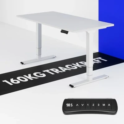 Image de FLEXISPOT EC5 Bureau Assis Debout 160x80 Une Pièce Made in EU, à 3 Colonnes 2 Moteurs avec Panneau Fonctions Mémoires, Réglable en Hauteur Électrique, Charge 160kg, Blanc