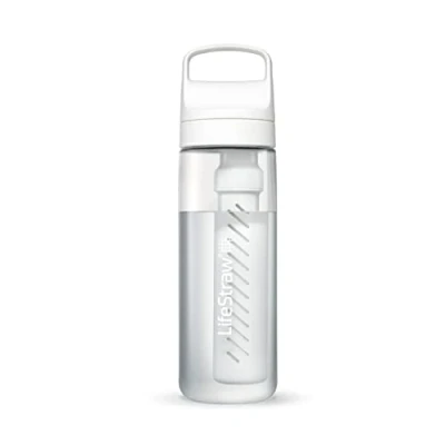 Image de LifeStraw Go Series Gourde filtrante sans BPA 650ml pour les voyages et l’usage quotidien. Élimine bactéries, parasites microplastiques. Améliore le Goût, Polar White (blanc)