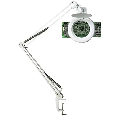Image de Unilux Zoom LED Lampe loupe 6W 600 Lumens Articulée pour les travaux manuels de précisions 41 x 45 27 cm Blanc