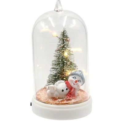 Image de Dekohelden24 Cloche à Suspendre avec Bonhomme de Neige et Sapin Lumineux Bonnet écharpe en Gris Rouge, l x H 6 11 cm, cm