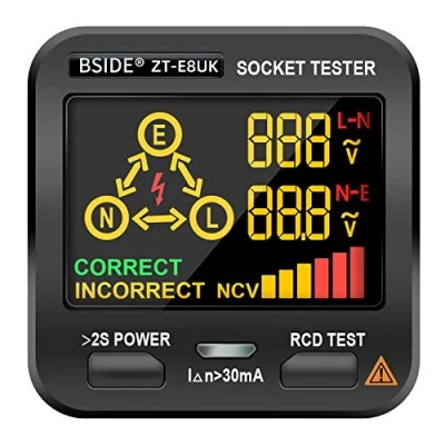 Image de BSIDE EBTN testeur de prise LCD 3 résultats avec affichage des résultats, détecteur tension intégré, RCD, analyseur circuit, fuite murale britannique,