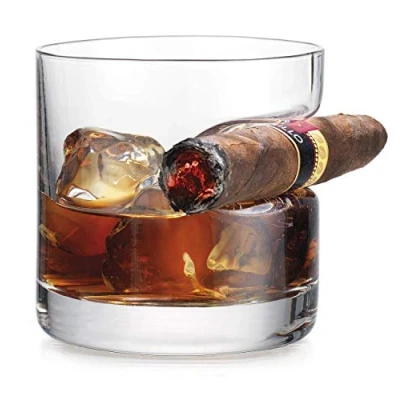 Image de iPawde Whisky Cigar Glass, Double Verre à l&#039;ancienne avec Repose Cigare intégré, Convient au Whisky, Scotch, bière, vin (Ronde)