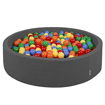 Image de KiddyMoon Piscine À Balles pour Bébé Rond 120X30cm/200 7Cm Grande Fosses Boules Jouet Enfant, Gris Foncé: Jaune Vert Bleu Rouge Orange