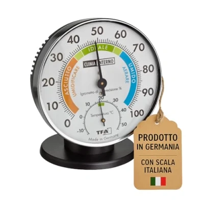 Image de TFA Dostmann Thermoigromètre de précision, 45.2033.IT, pour la climatisation intérieure, échelle analogique italienne, avec zones confort, contrôle température et l&#039;humidité, depuis